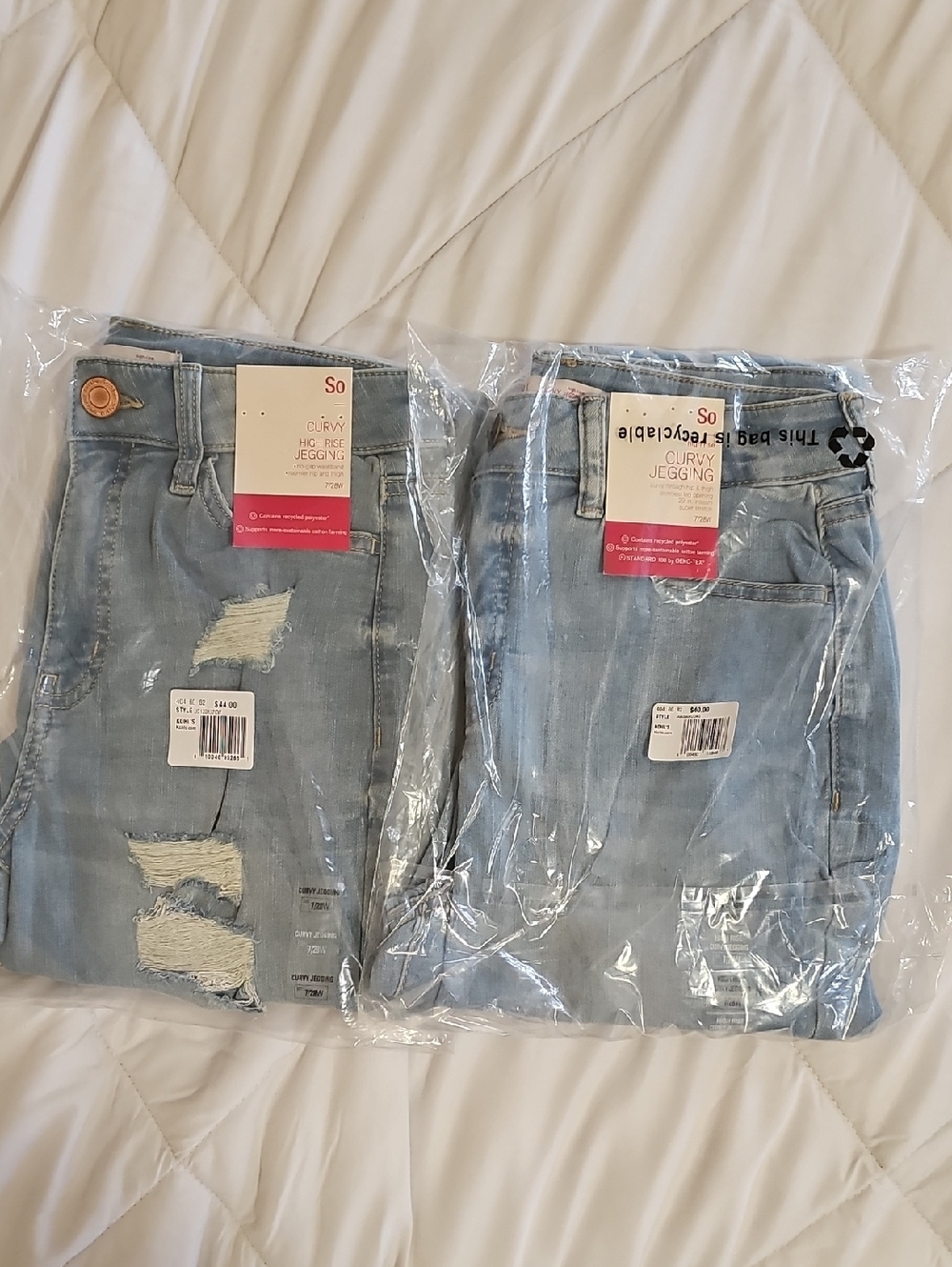 2 Pairs Light Blue Distressed Women's Skinny Jeans